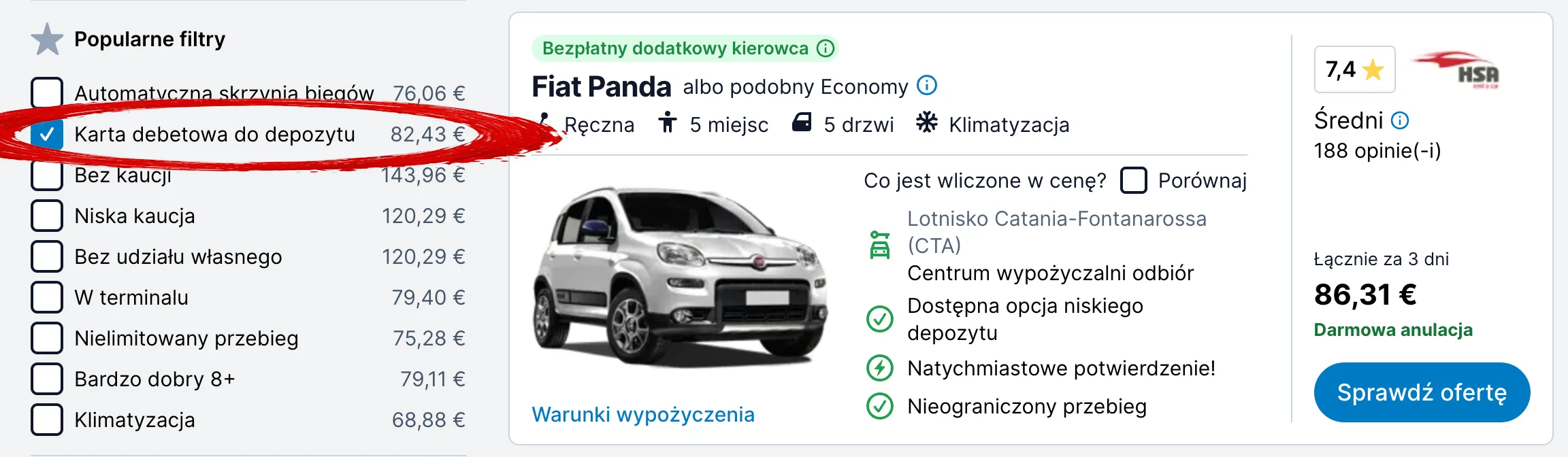 Wynajem auta Sycylia 2026: ceny, kaucja, karta kredytowa