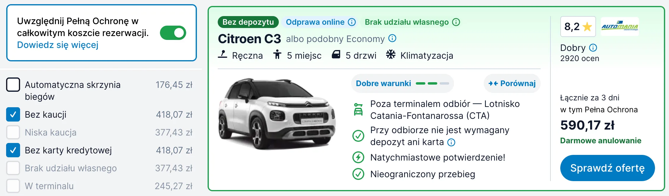 Wynajem auta na sycylii