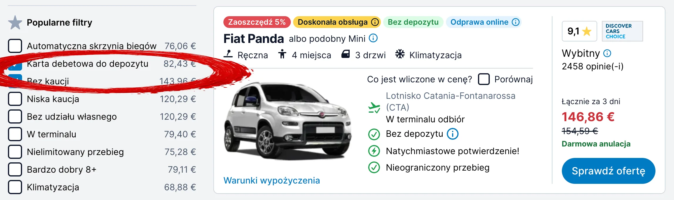 Wynajem auta Sycylia 2026: ceny, kaucja, karta kredytowa