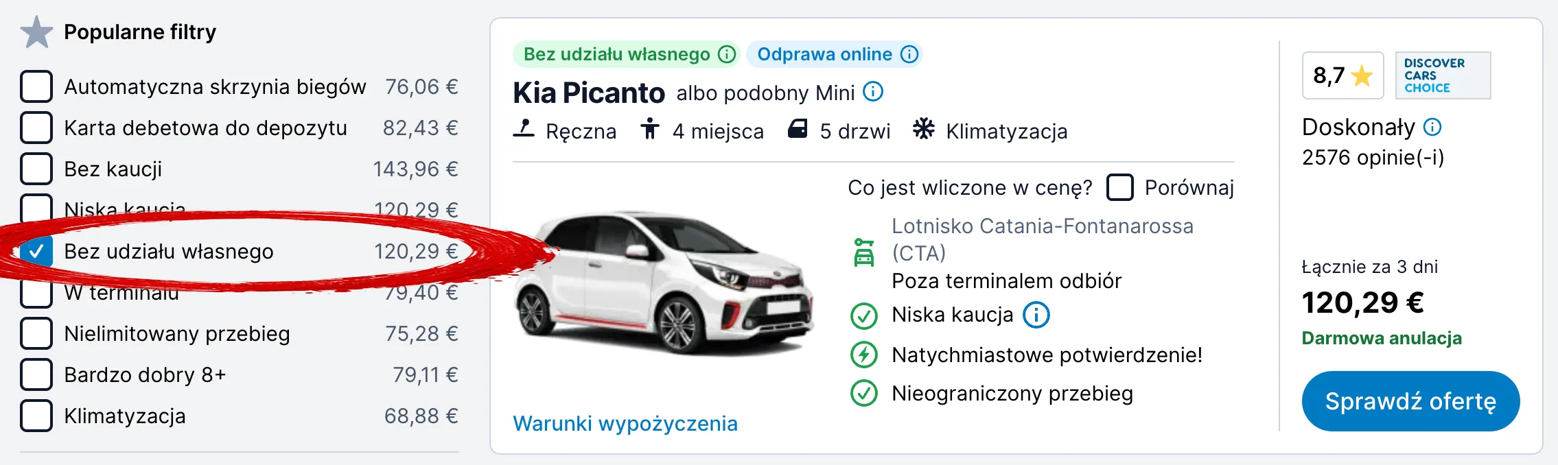 Wynajem auta Sycylia 2026: ceny, kaucja, karta kredytowa