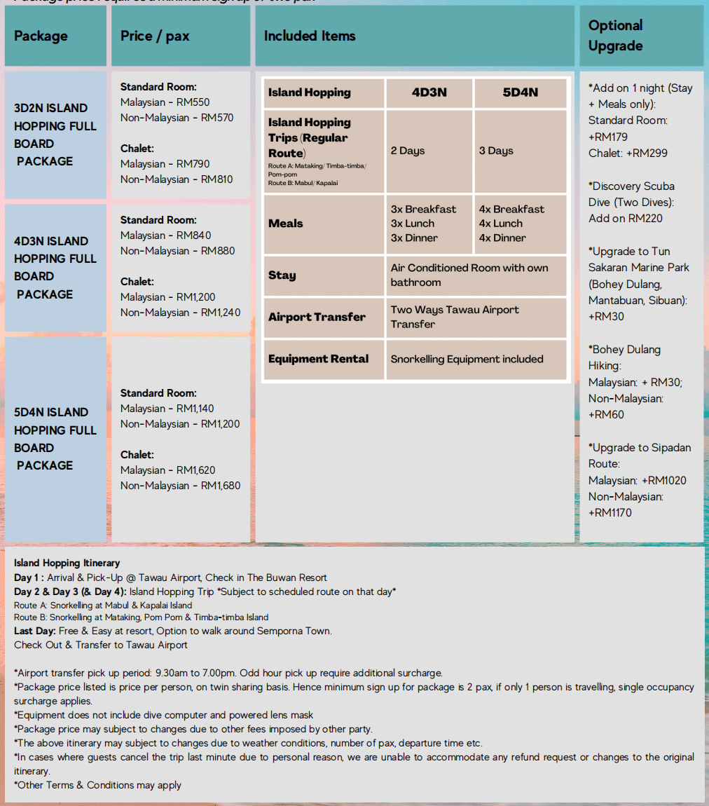 Semporna pakiety wycieczek snorkeling diving Borneo