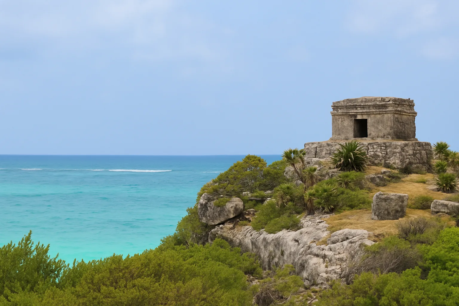 Ruiny Majów - Tulum z widokiem na Morze Karaibskie. Meksyk