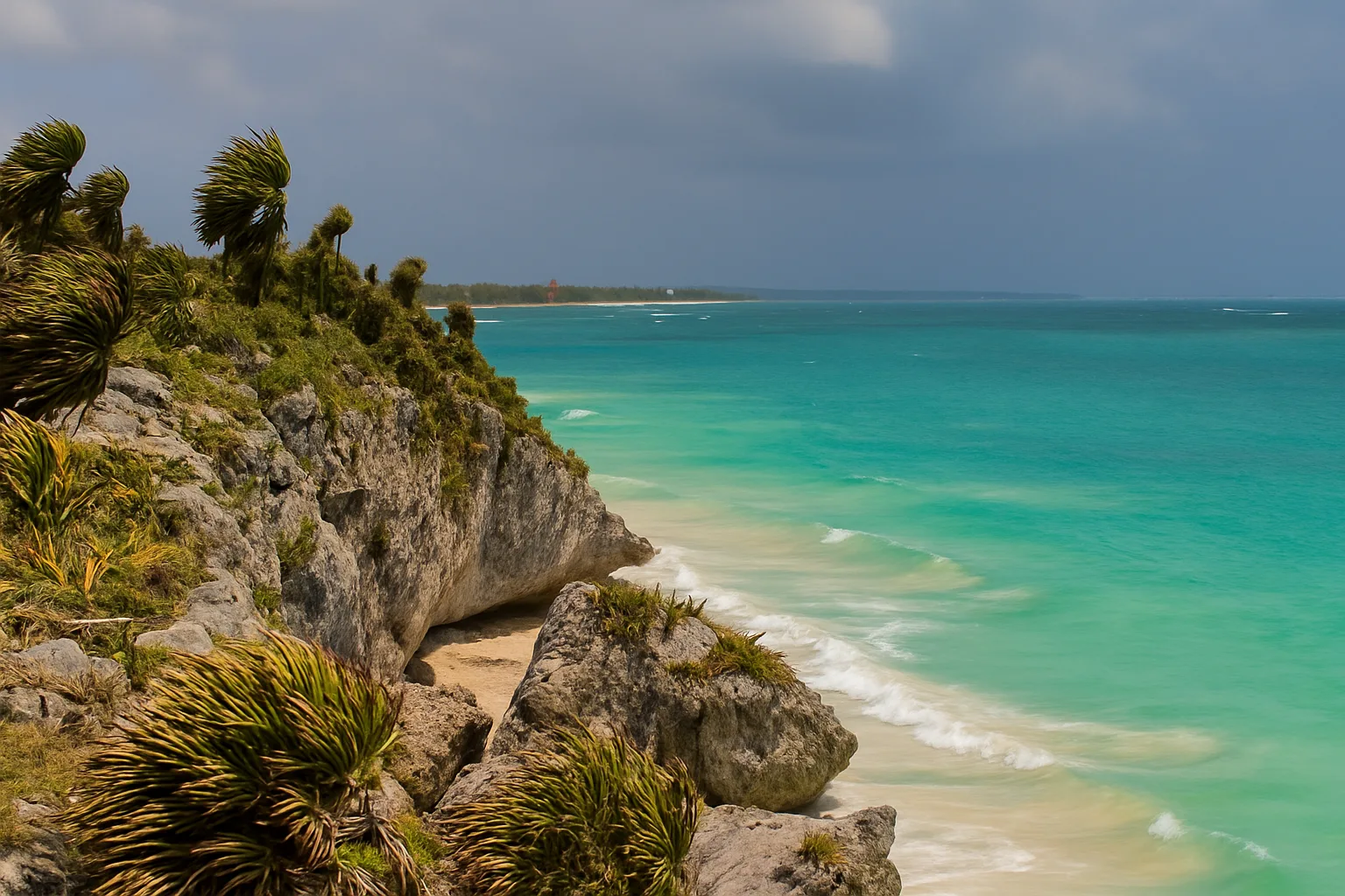 Playa Santa Fe – plaża przy ruinach. Tulum, Meksyk.