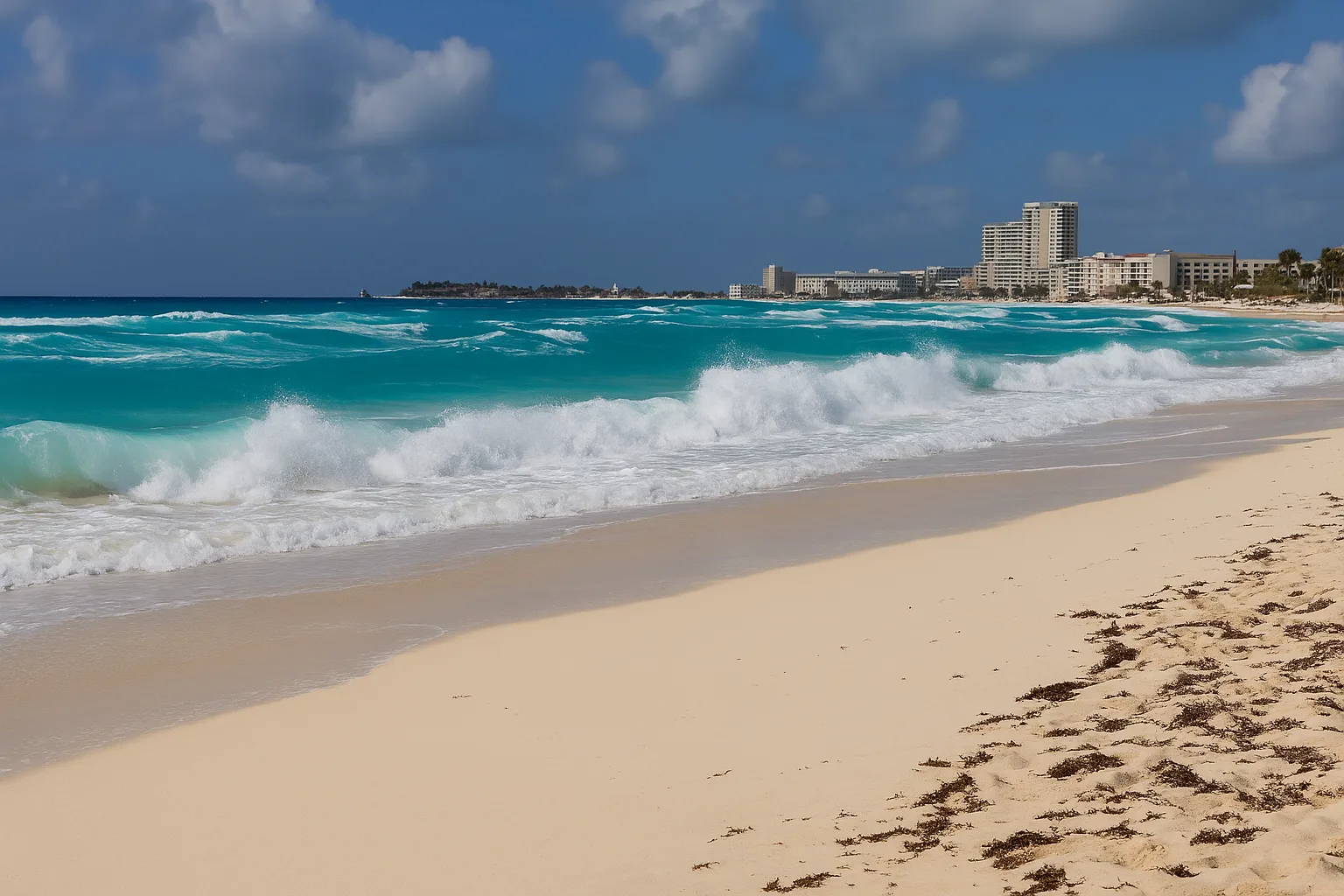 Zona Hotelara - wybrzeże Cancun. Fale hotele i plaża
